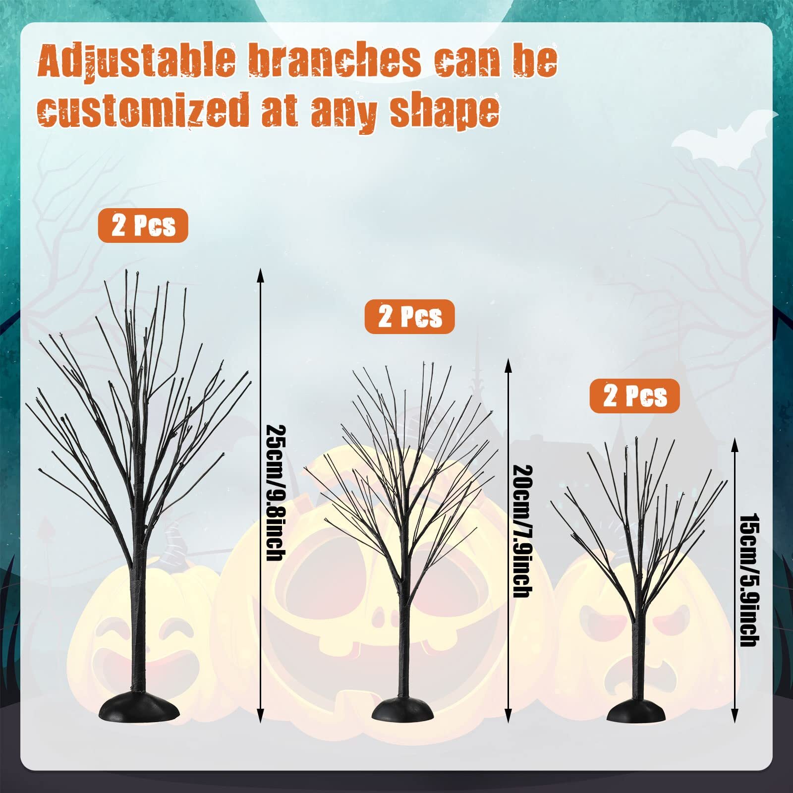 Winter Village Mini Tree Ornament Autumn Bare Branch Trees 3 Sizes Black