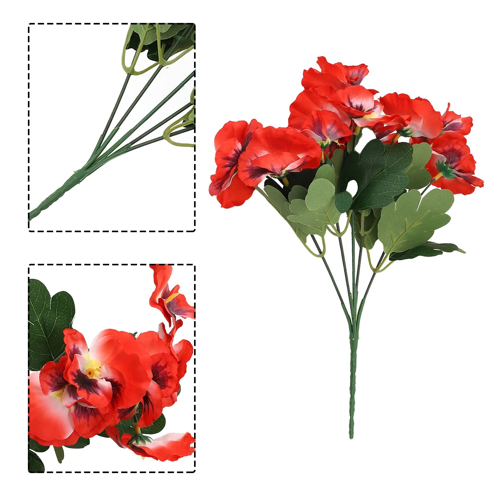 Colorful Pansy Fake Flower Bouquet 26cm DIY Craft Pvc Red/Orange/Purple