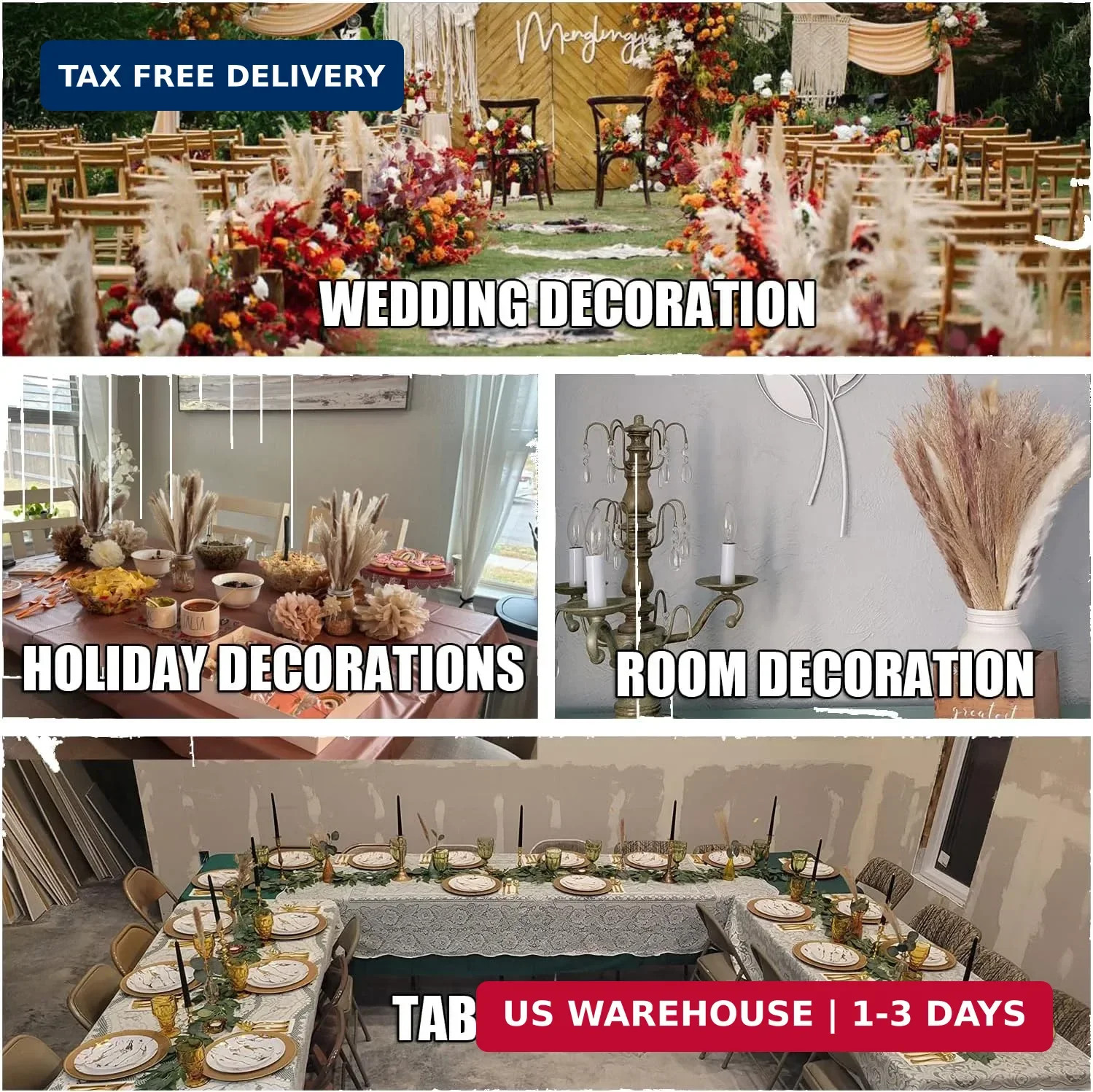 Dried Pampas Grass Decor 107 pcs Boho Home Decor 17 Inch Natural Dried Flower Bo