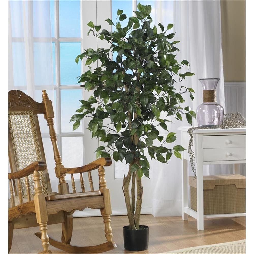 Pemberly Row 48″ Ficus Silk Tree with Wood Trunk & 504 Leaves in Green/Black