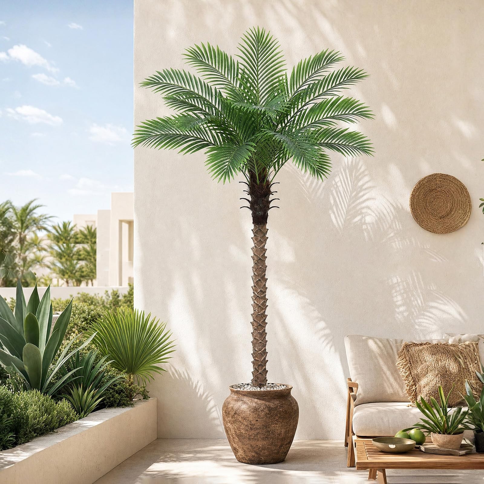 6FT Artificial Phoenix Palm Tree for Outdoors, UV Resistant Fake Coconut Silk…