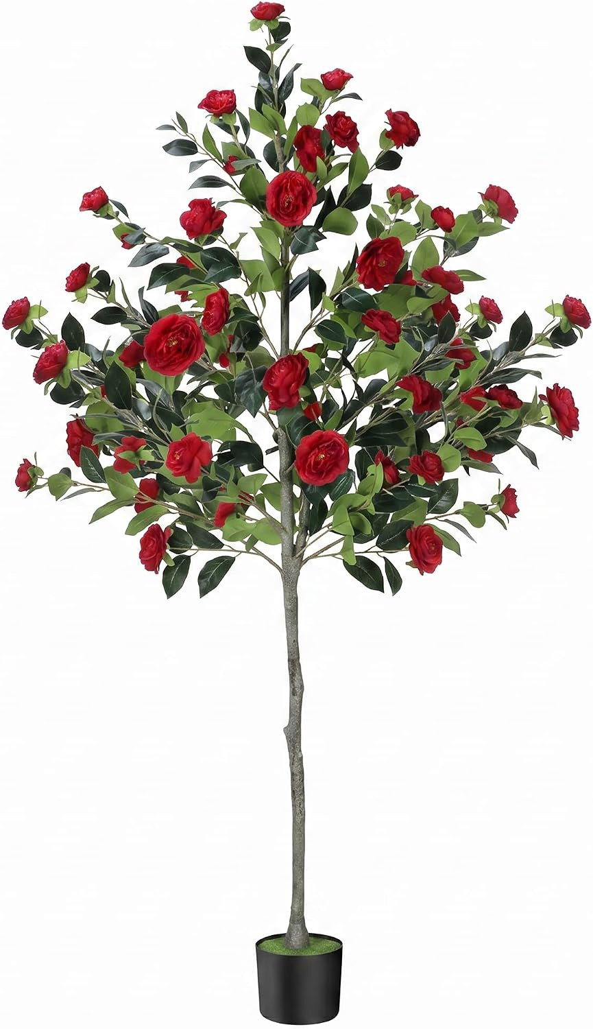 6FT Faux Camellia Tree with Red Flowers – Lifelike & Low Maintenance Decor