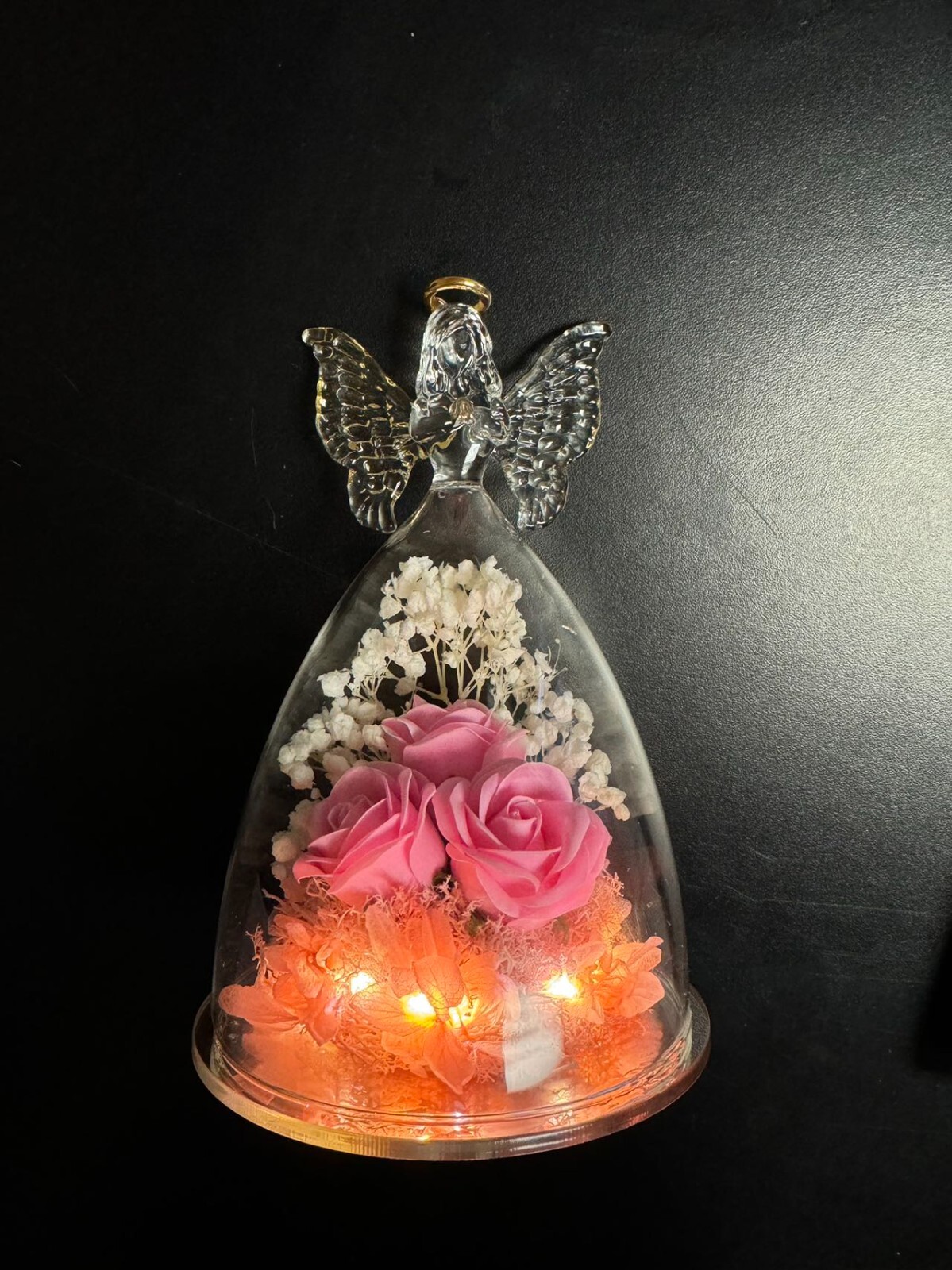 Mothers Day Mom Gift for her, Preserved Real Flower Rose in Large Glass Angel…