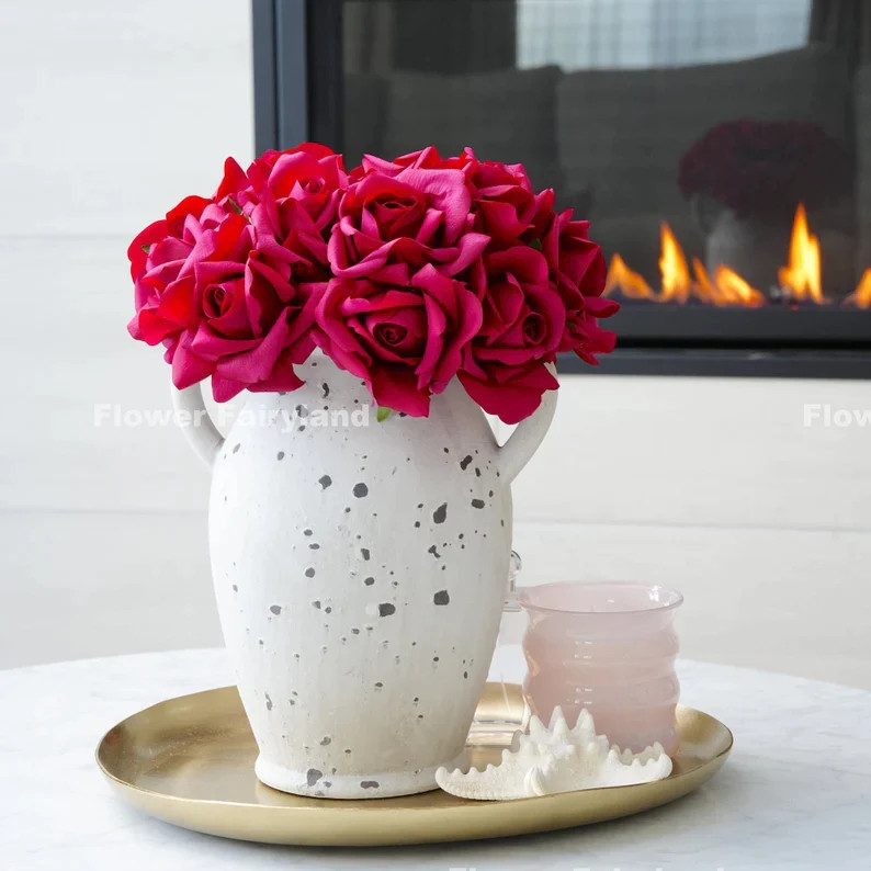 5 Stems Real Touch Moist Latex Rose Bouquet – Magenta | Artificial Flower
