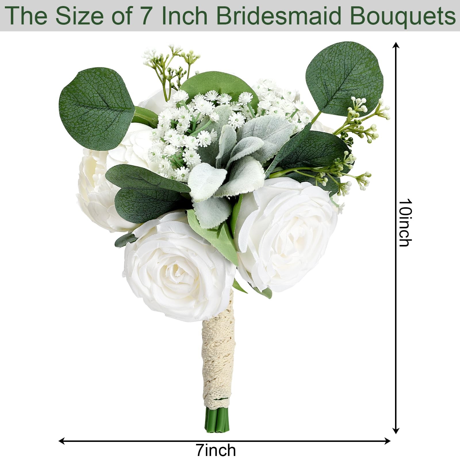 4 PCS Ivory White Peonies & Rose Bridesmaid Bouquets Wedding Decor