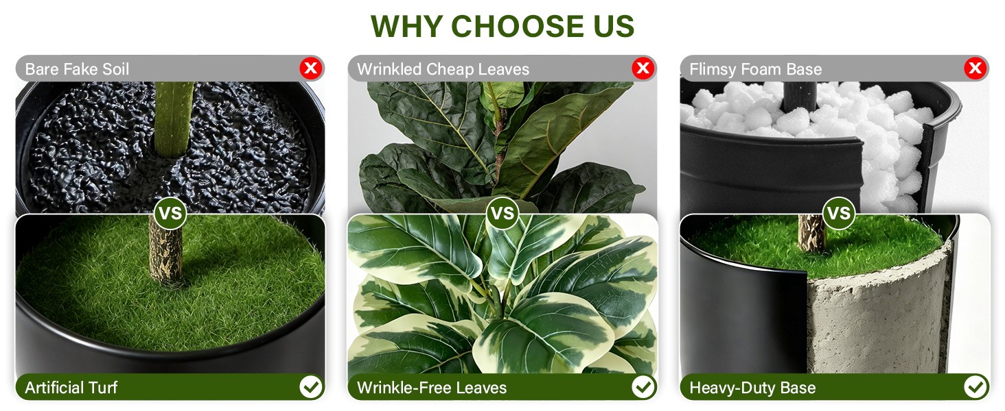 Set of 2 Fiddle Leaf Fig Tree 40” Fake Tree Plants Artificial Decor with Green