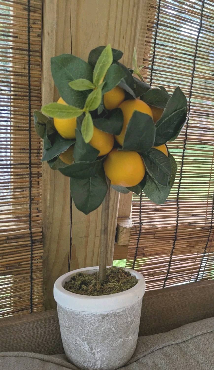 Lemon Ball Topiary Tree Arrangement Faux Green Leaves Yellow Kitchen Decor 16 In