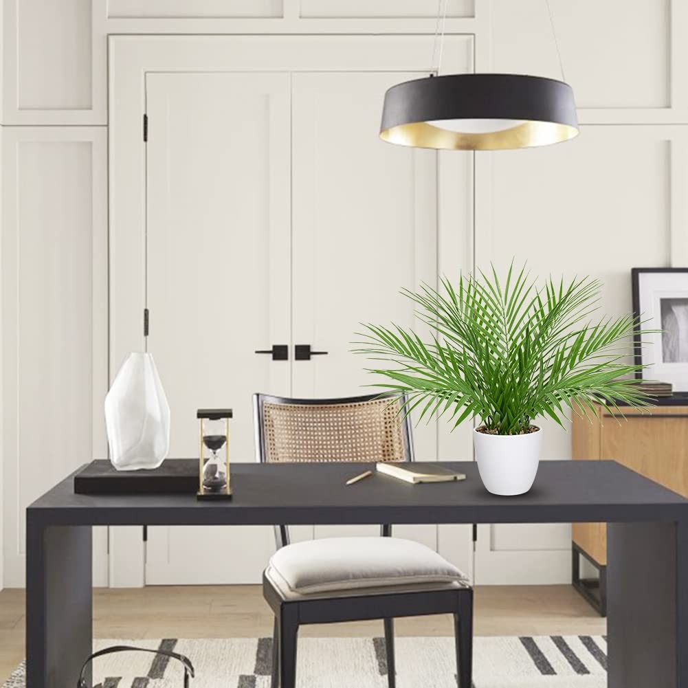 15 Inch Artificial Palm Plant In White Pot Real Touch Tropical Fake Houseplant