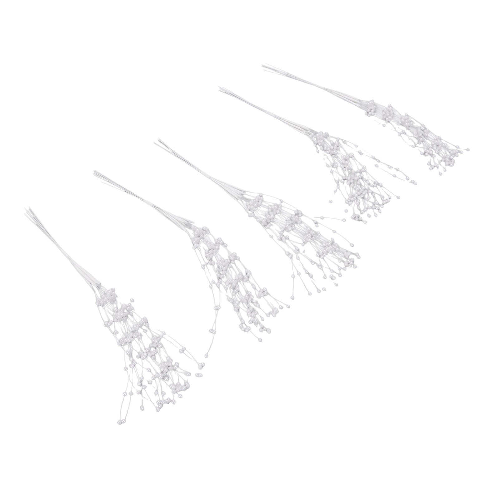 White 50PCS Pearl Beaded Stems 4mm Bead String Garland Floral Picks Flexible BT0