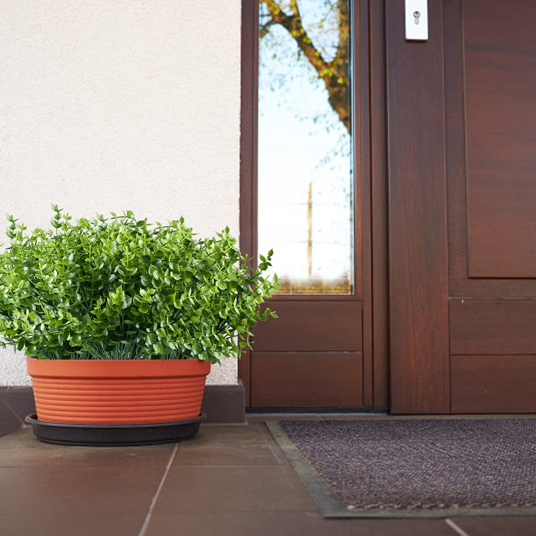 8PCS Artificial Eucalyptus Plants,Fake Boxwood Shrubs UV Resistant No Fade Fa…