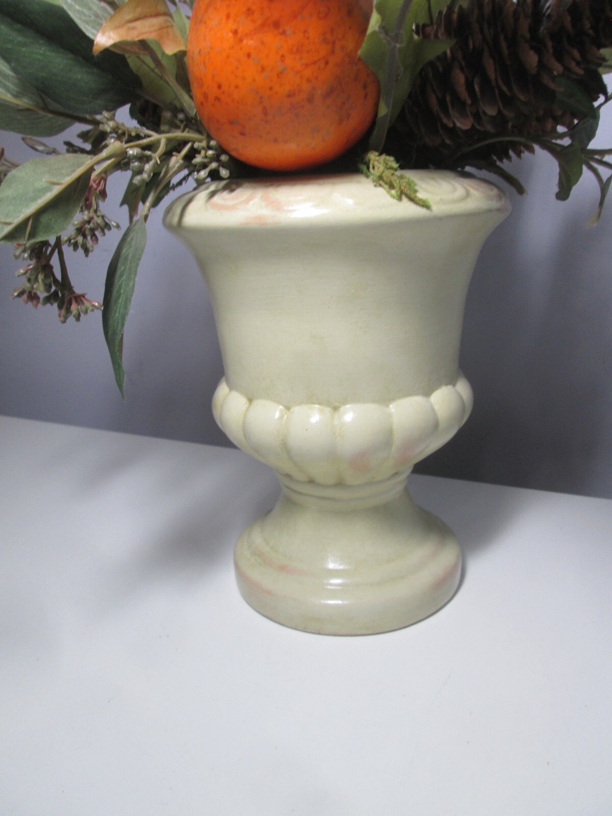 Fruit Topiary Arrangement In Urn Pedestal Planter Bought @ Bombay Company – 12″H