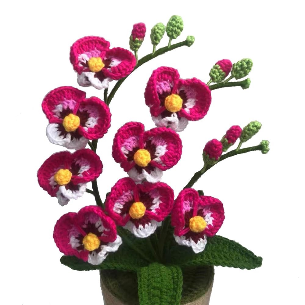 Crochet Moth Orchids Potted Plant, Handmade Knitted Artificial Butterfly Orch…