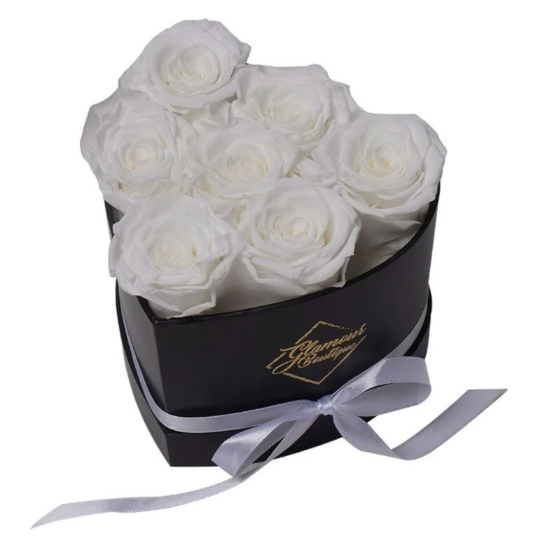 7-Piece Forever Flowers Heart Box – Preserved Roses, Lasts 1 Year, Gift for Mom