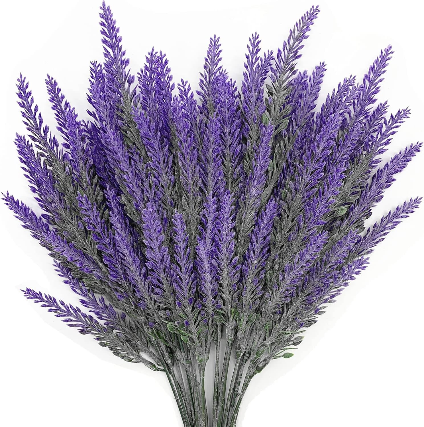 Artificial Lavender Fake Flowers Flocked Plants Plastic Faux Bouquet Purple 5