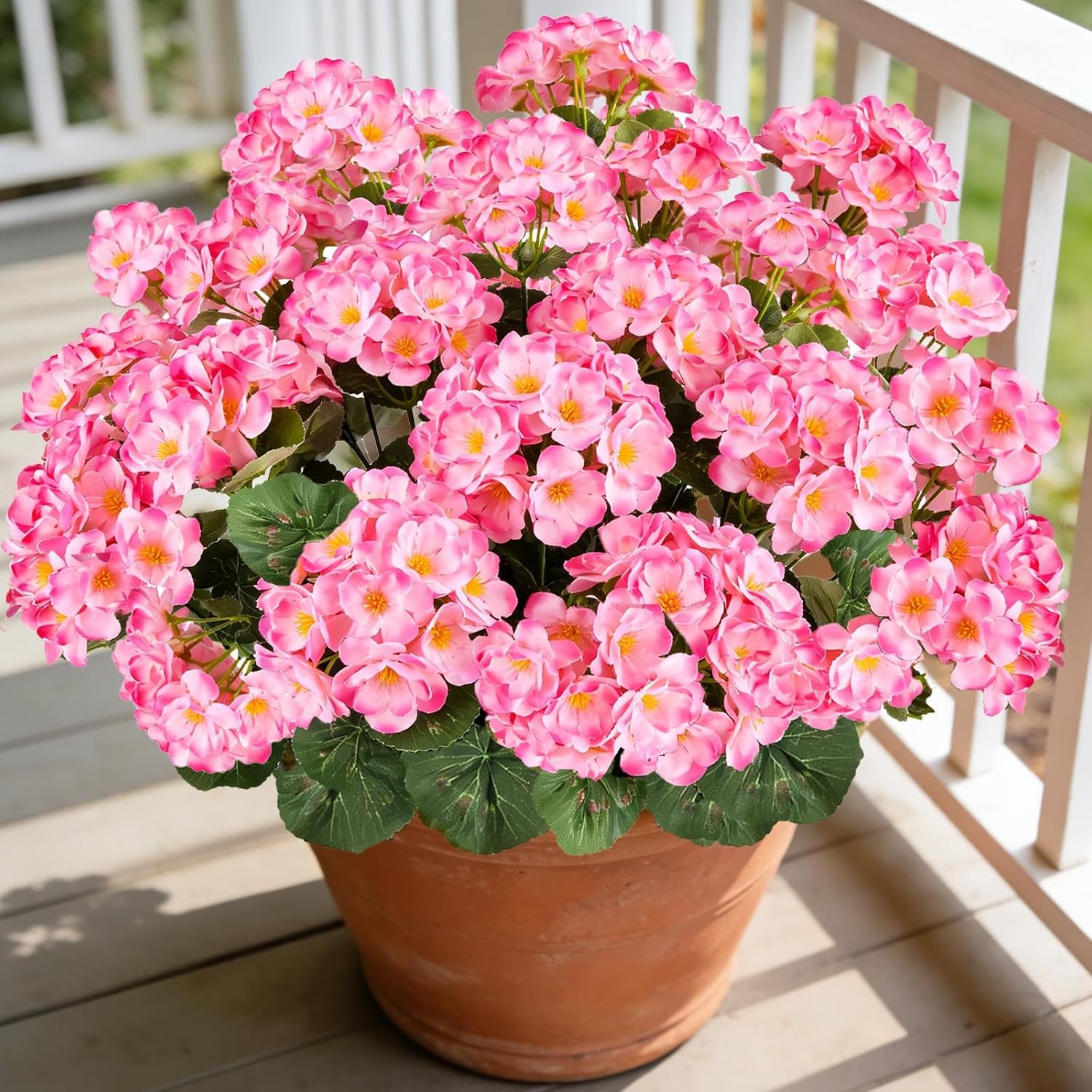 6 Bundles Red Geraniums Silk, Artificial Outdoor Planter Decor