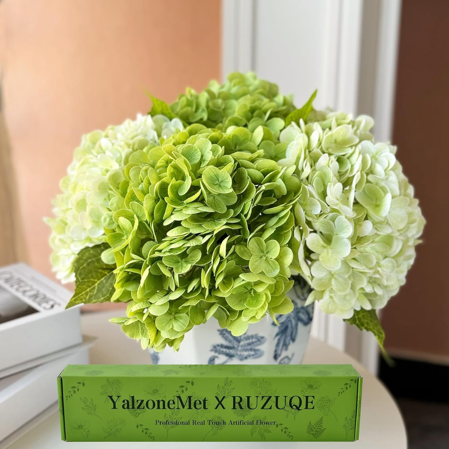 Lifelike 21″ Hydrangea Bouquets – 2 Light Green & 2 Dark Green for Decor