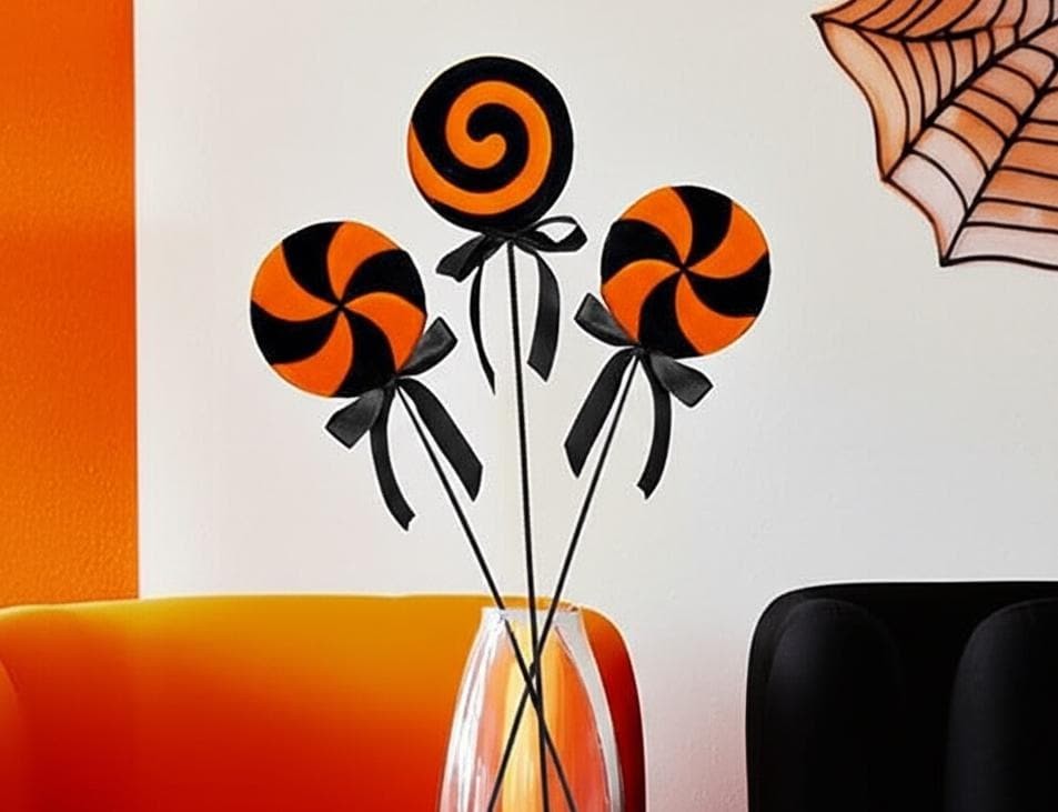 Regency Velvet Black and Orange Halloween Lollipops Autumn Fall Decor Accent