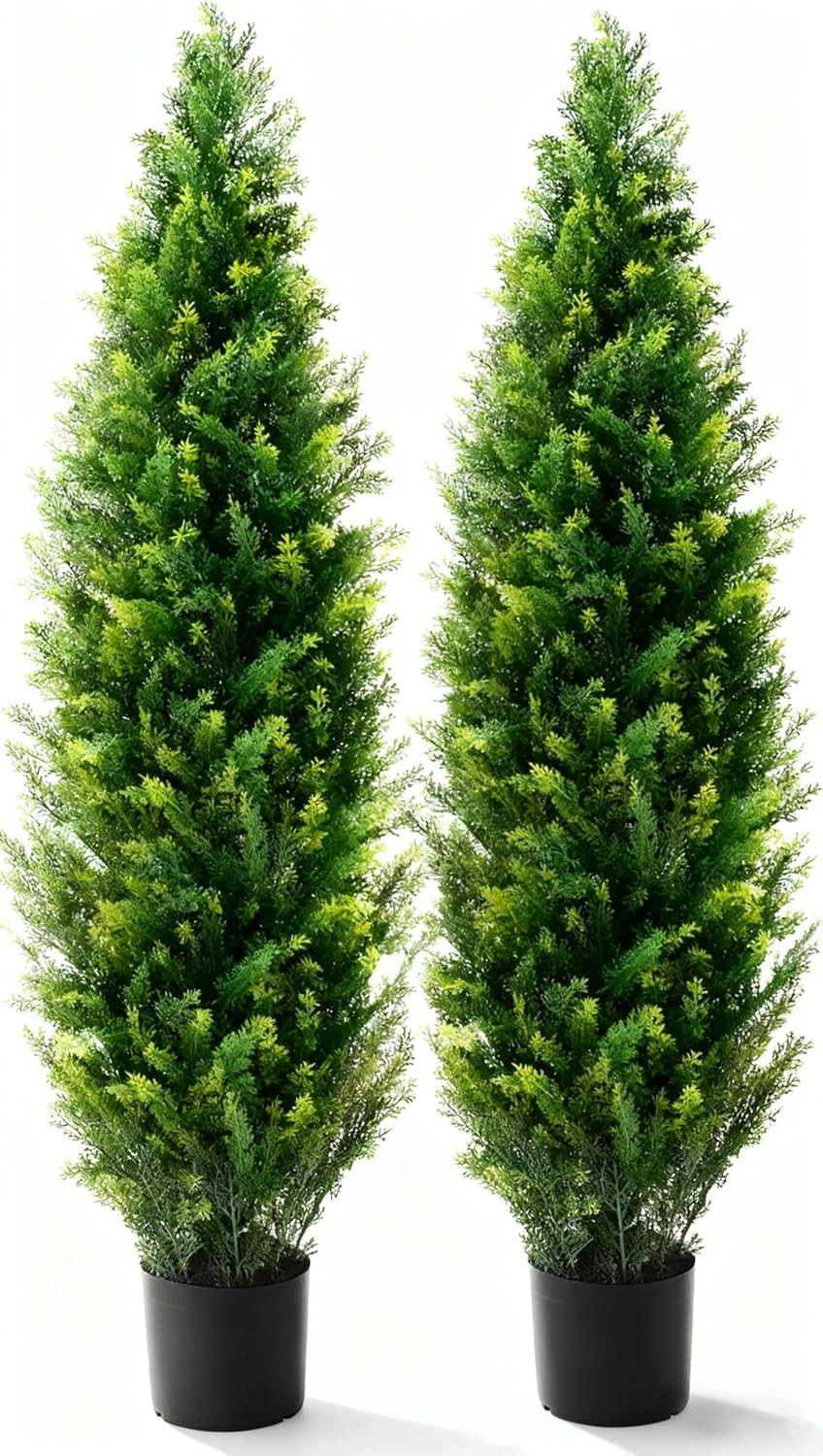 60″ Artificial Cedar Topiary Trees – UV Rated Faux Evergreen Set (2 Pieces)