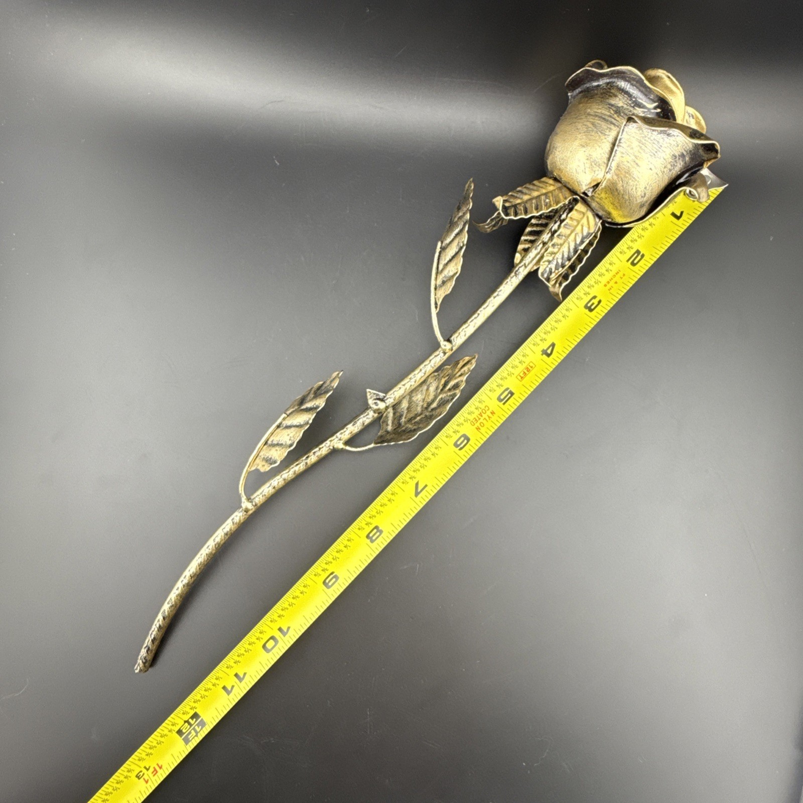 Metal Rose Iron Forever Flower Sculpture Antiqued Brass Finish