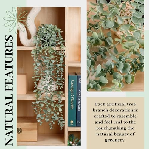 1 Pack Fake Plants Hanging Artificial Decor Faux Potted Eucalyptus Plants for