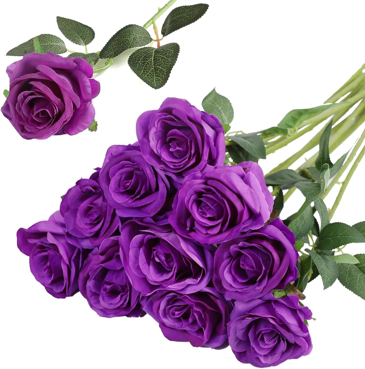 Lifelike Purple Silk Roses – 10pcs Bouquet for Eco-Friendly Celebrations