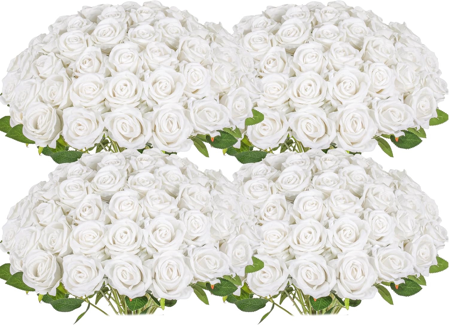 100PCS Realistic Silk White Roses for Wedding Decor & Floral Arrangements