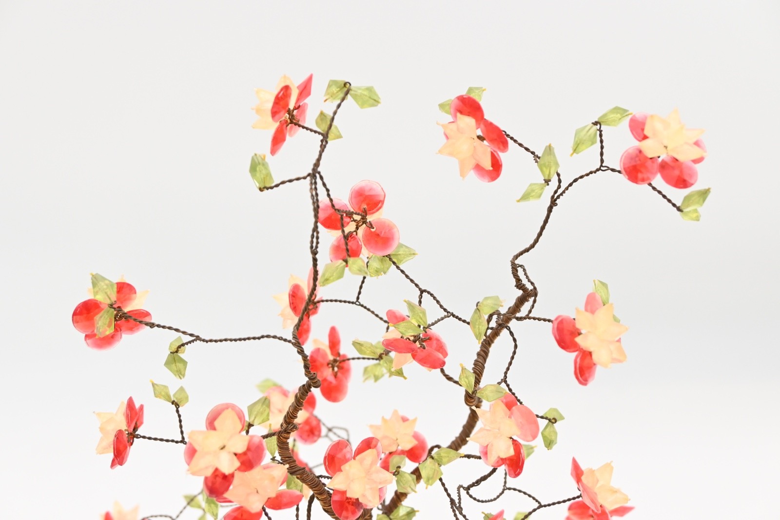 Vintage Decorative Wrapped Copper Wire Bonsai Tree Cherry Blossom Flowers
