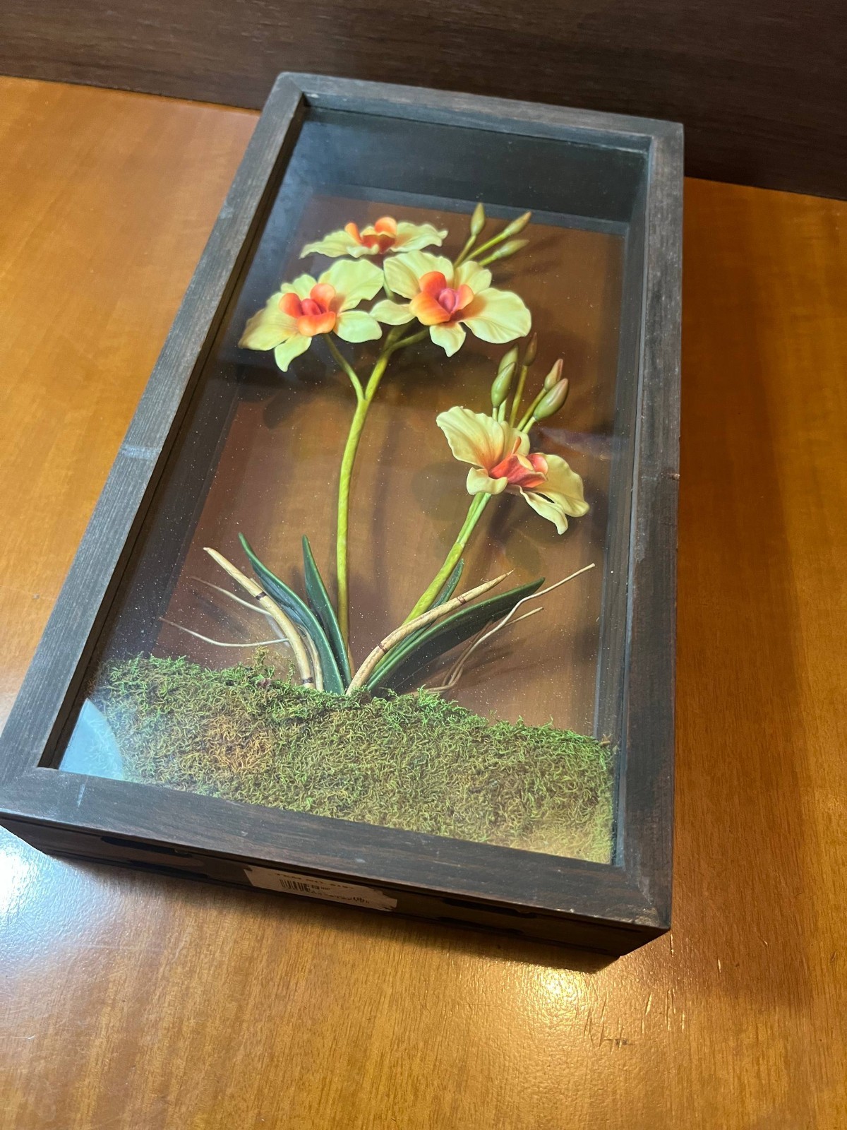 Vintage 3D Orchid Shadow Box Floral Wall/Table Decor 1980s Retro Frame