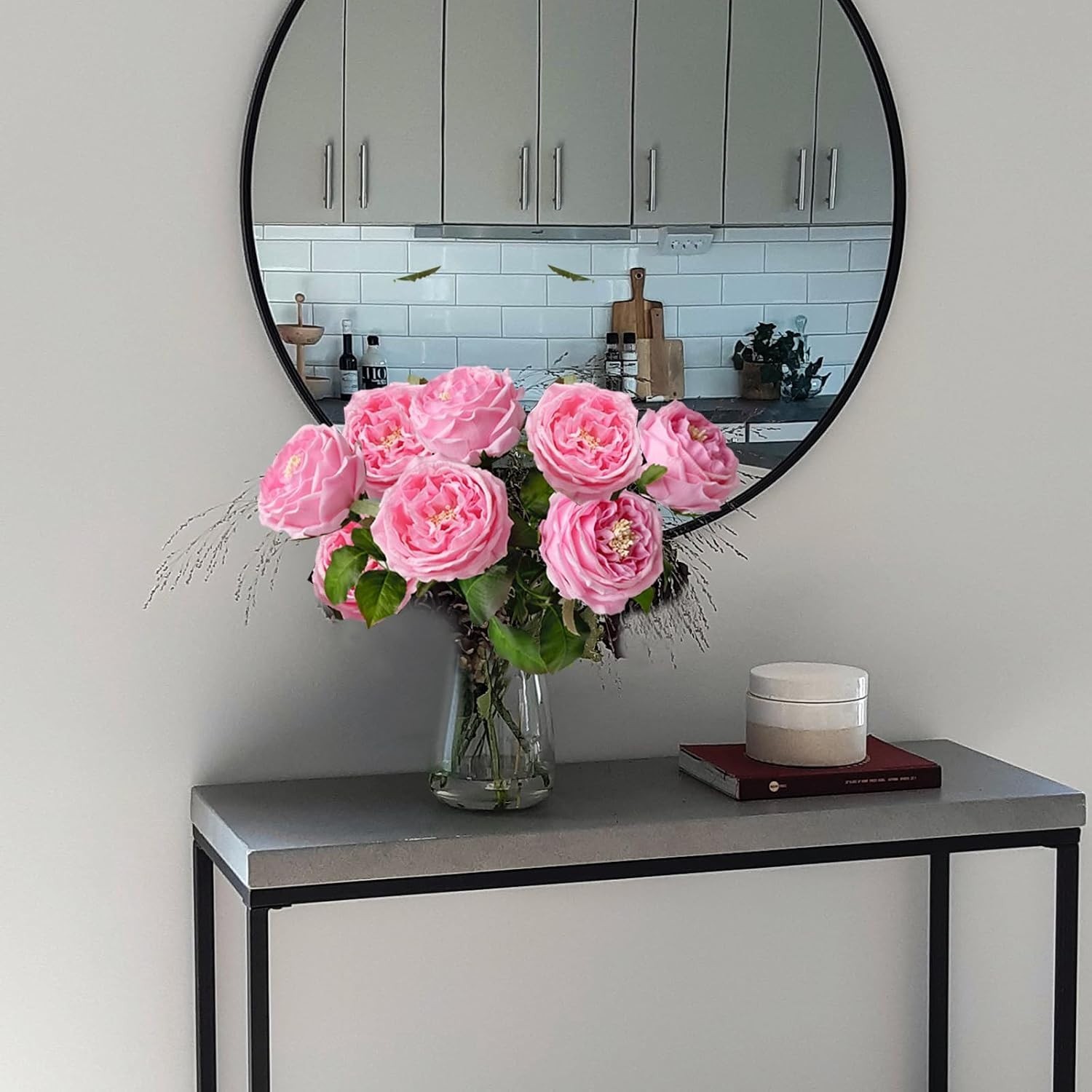 3.5” Big Bloom Rose Artificial Flowers Pink 4Pcs Real Touch Rose Faux 17.7 I…
