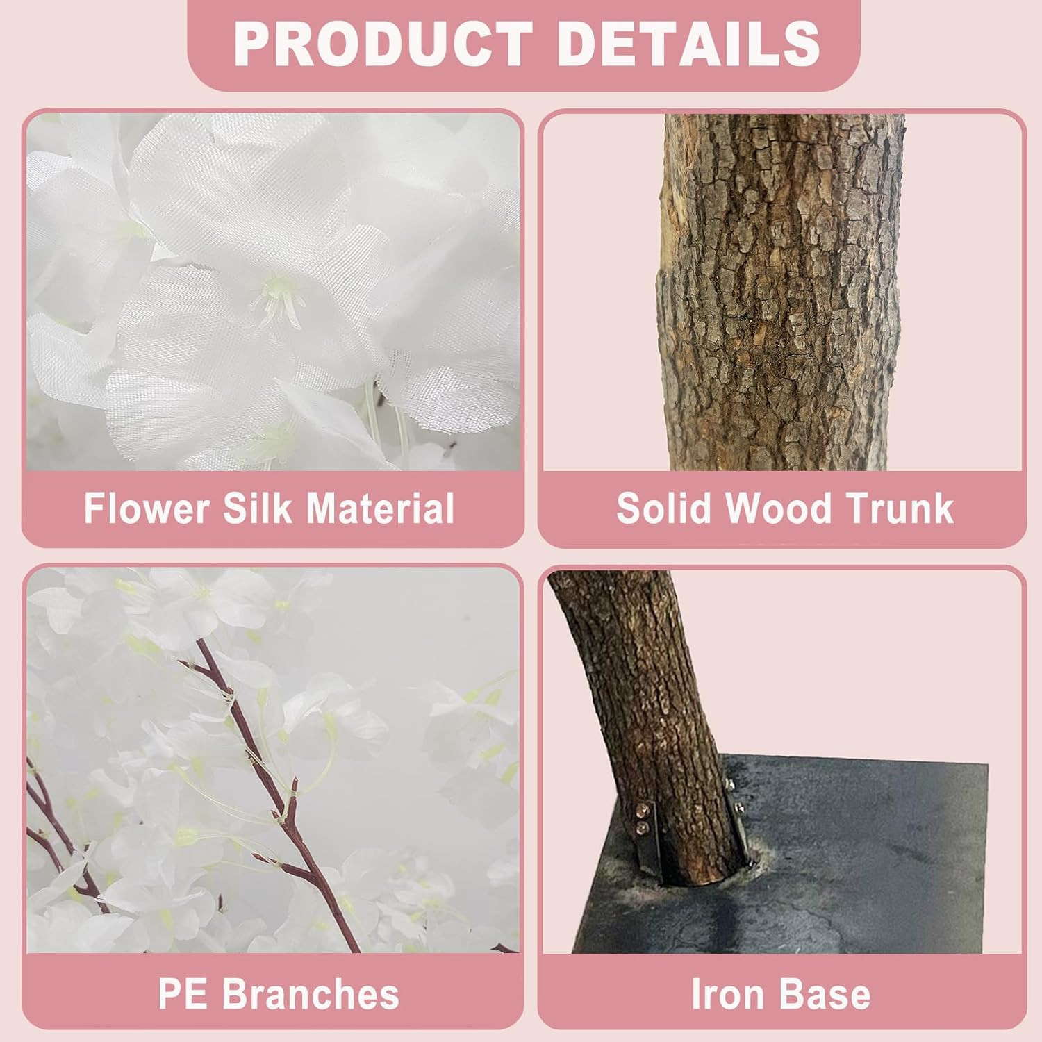 5.2 Ft White Cherry Blossom Tree with Lights – Faux Silk Decor for Home & Weddin