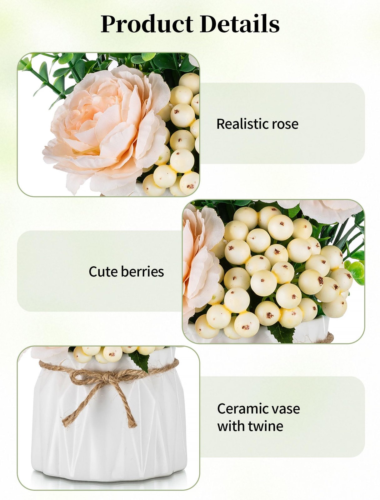 Table Decor Artificial Flowers Vase 7 Inch Small Fake Champagne Flower Arrang…