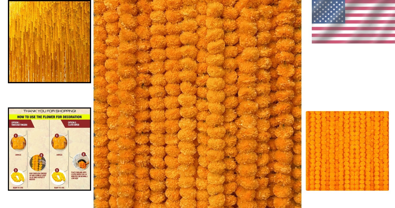 Chic 5PC Marigold Flower Garland Collection – 5 Feet for Celebration Elegance