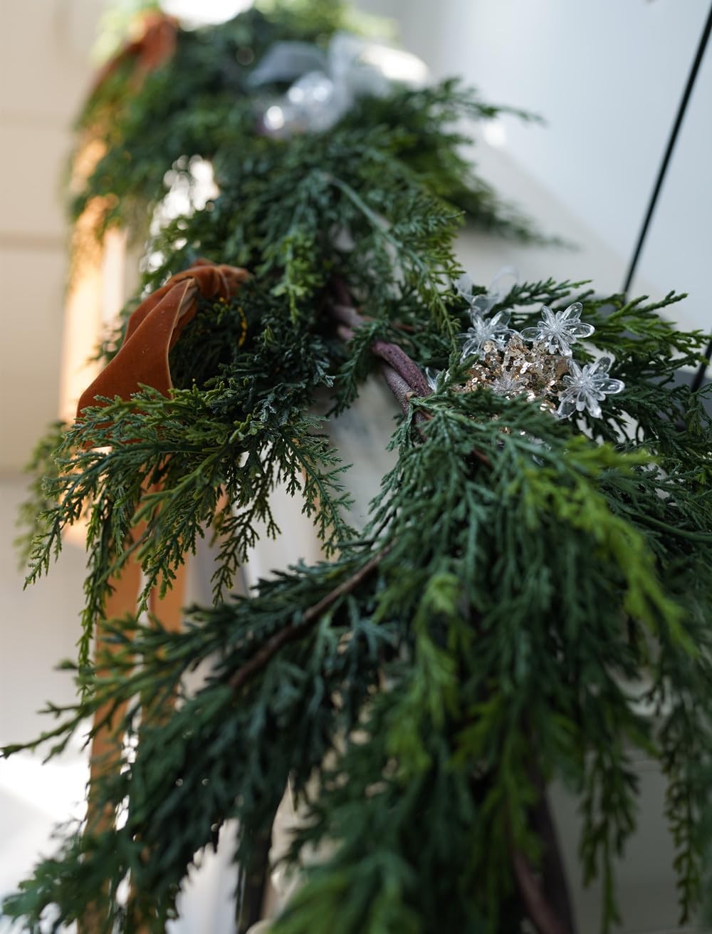 Christmas Cedar Garland,1Pcs 6ft Real Touch Cedar Pine Garland for Mantle Fir…