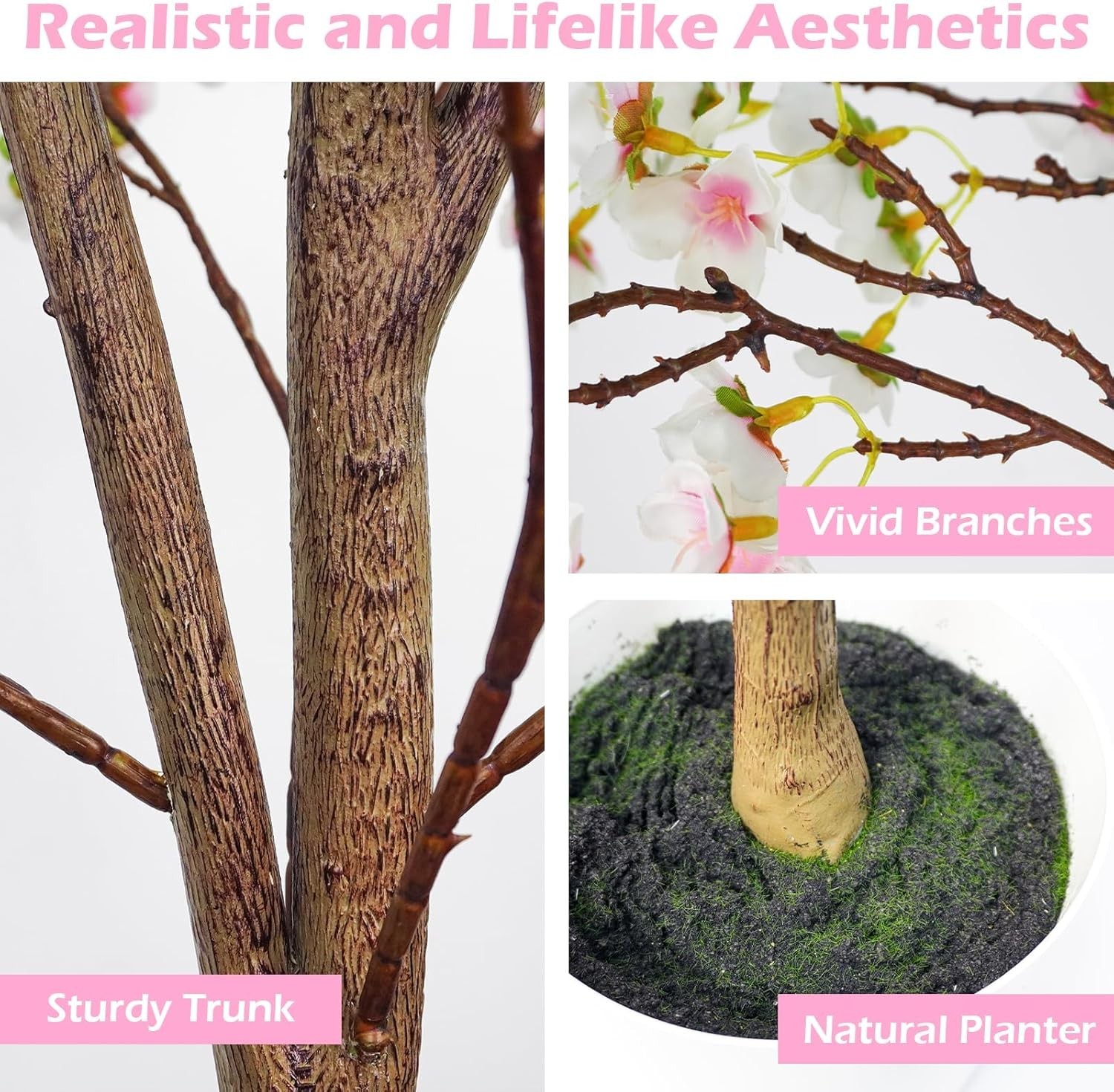 6FT Artificial Cherry Blossom Tree Pink with White Planter