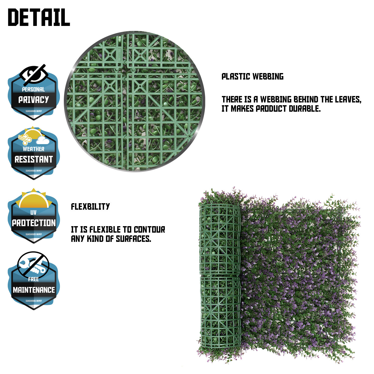 20×20” Artificial Lavender Buxus Mat Wall Hedge Decor Privacy Fence Panel Grass