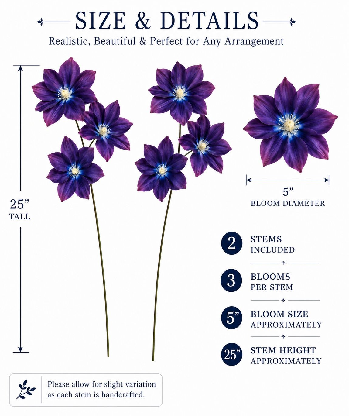 Purple Clematis Artificial Flowers 2 Stems Faux Clematis Spray Wedding Arch Flow