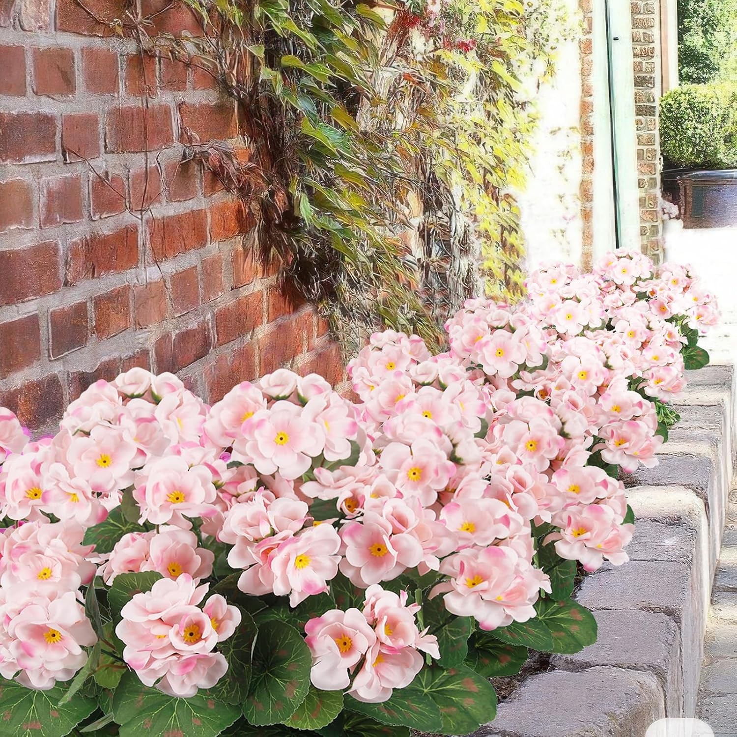 3 Pcs Artificial Flowers Silk Geraniums for Outdoors UV Resistant Pink