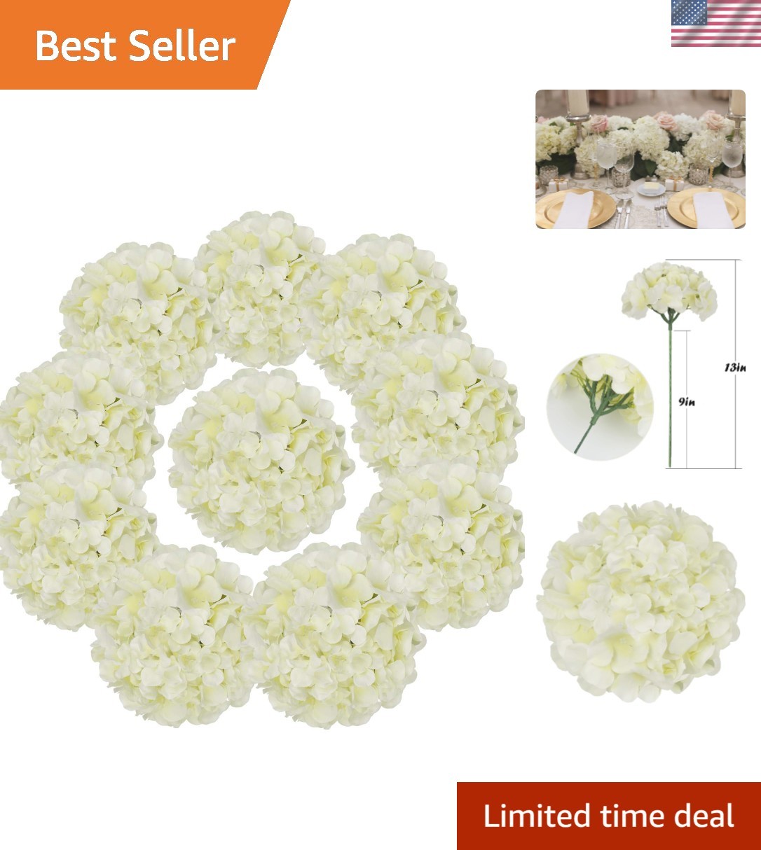Customizable Ivory Silk Hydrangea Flower Heads – Perfect for Weddings & Parties