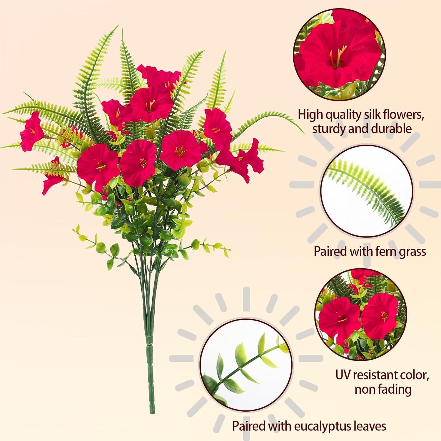 Artificial Flowers for Outdoors 12 Bundles Artificial Petunias Fake Flowers UV R