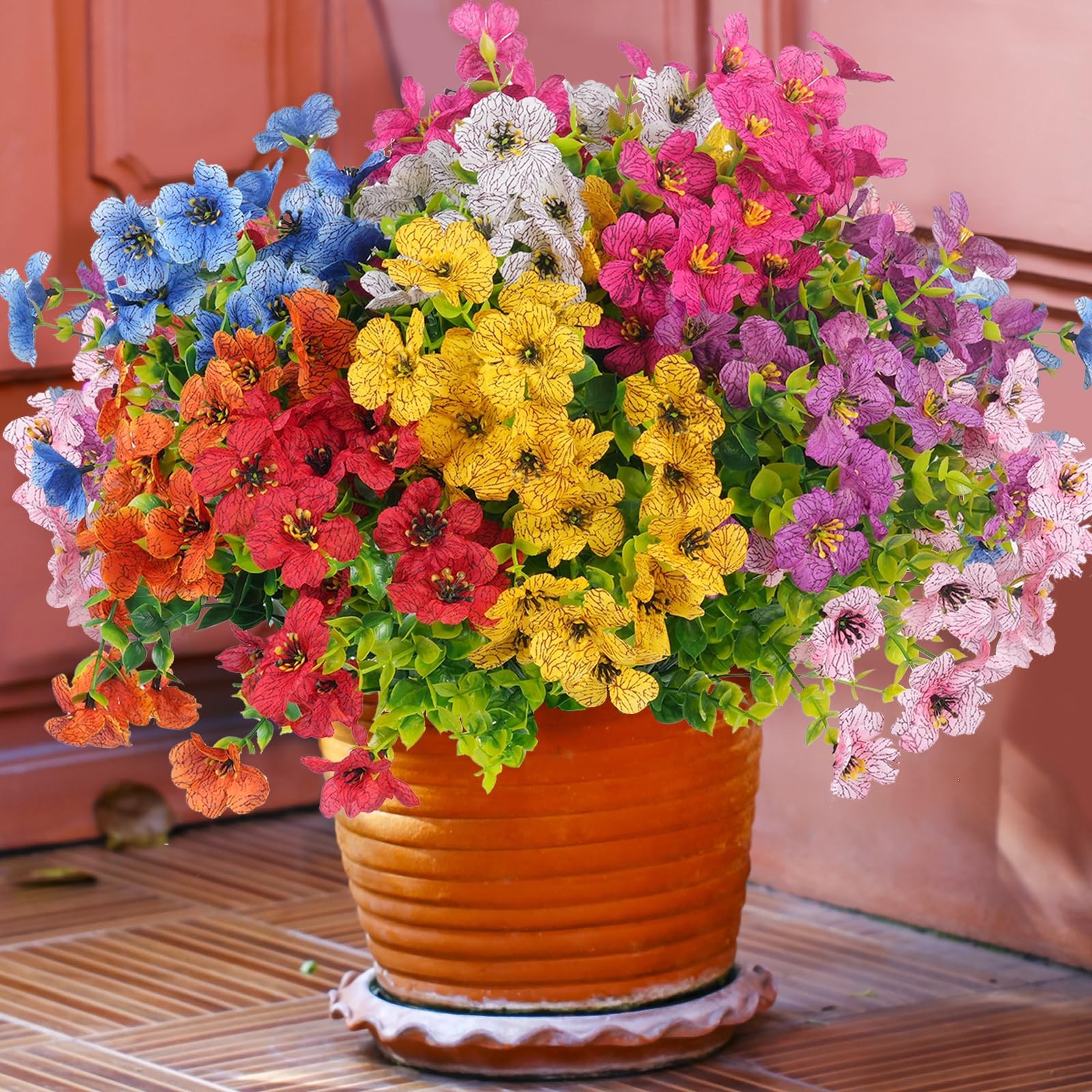 Fake Flowers 16 Bundles Artificial Fake Plants Flowers UV Resistant Realistic…