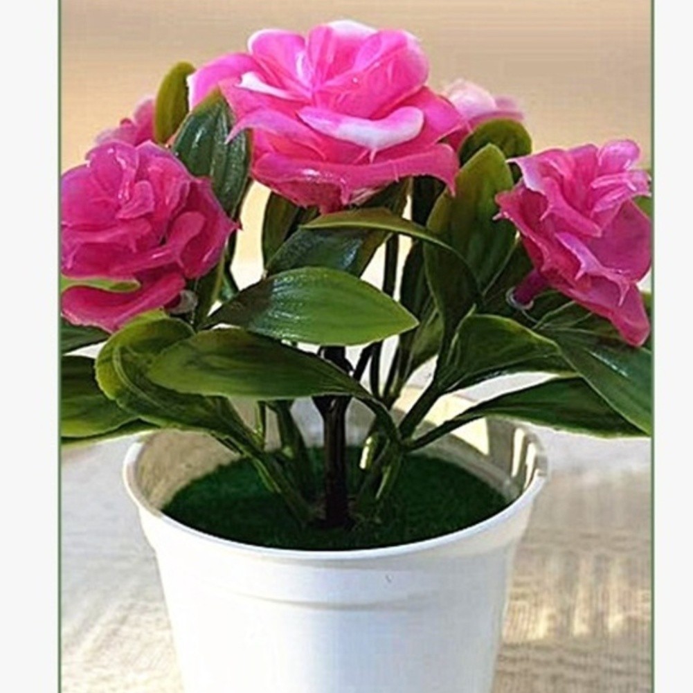 Indoor Artificial Rose Bonsai in Pot for Contemporary Home Office Table Decor