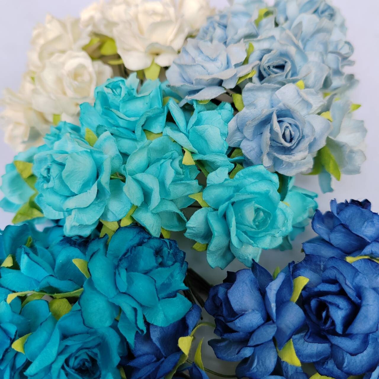 50 Mix Blue Tone Artificial Flowers Rose Flower Paper Flower size 30-35 mm