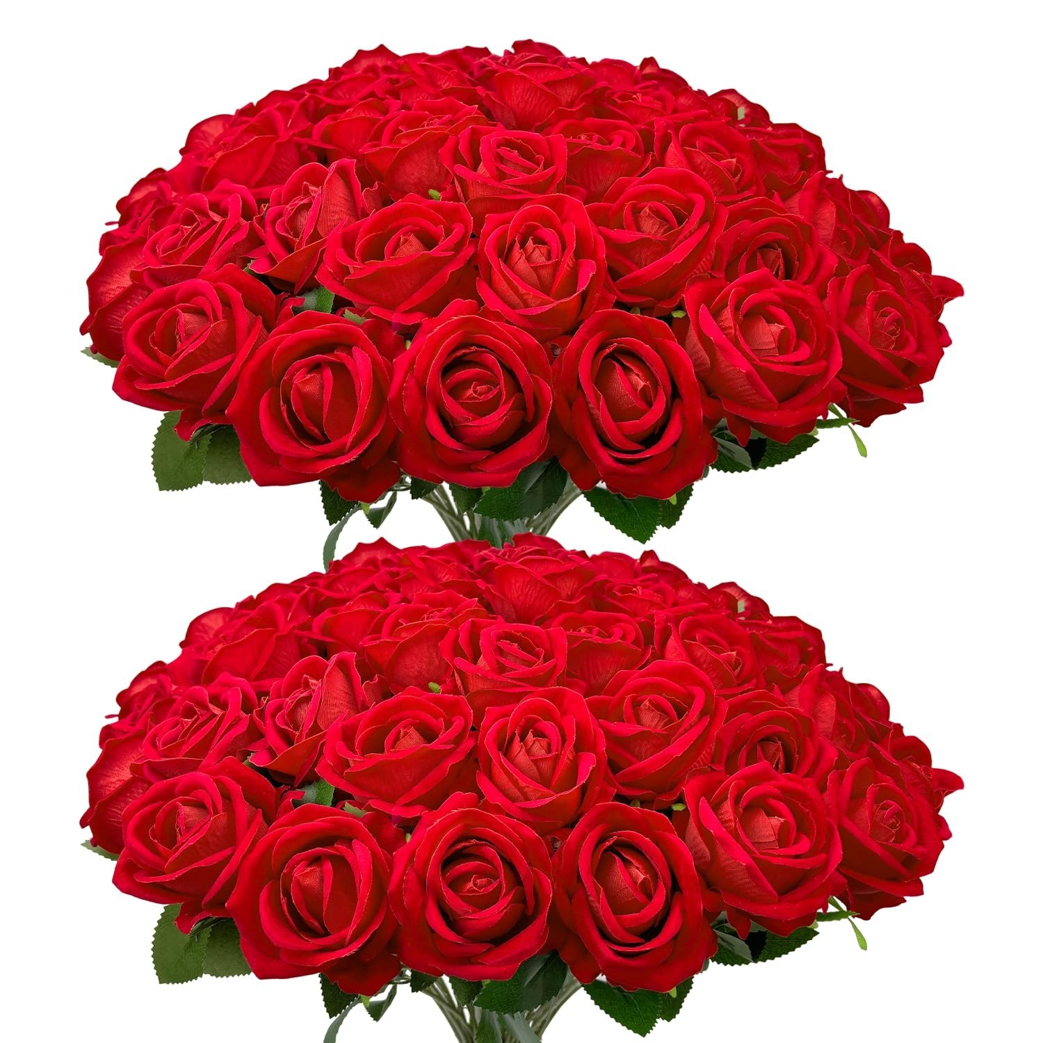 50 PCS Velvet Silk Red Roses – Realistic Fake Flowers for Wedding Centerpieces &