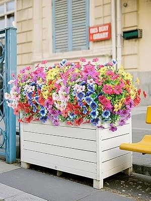 24 Bundles Artificial Flowers for Outdoors Fake Silk Flowers UV Resistant Faux