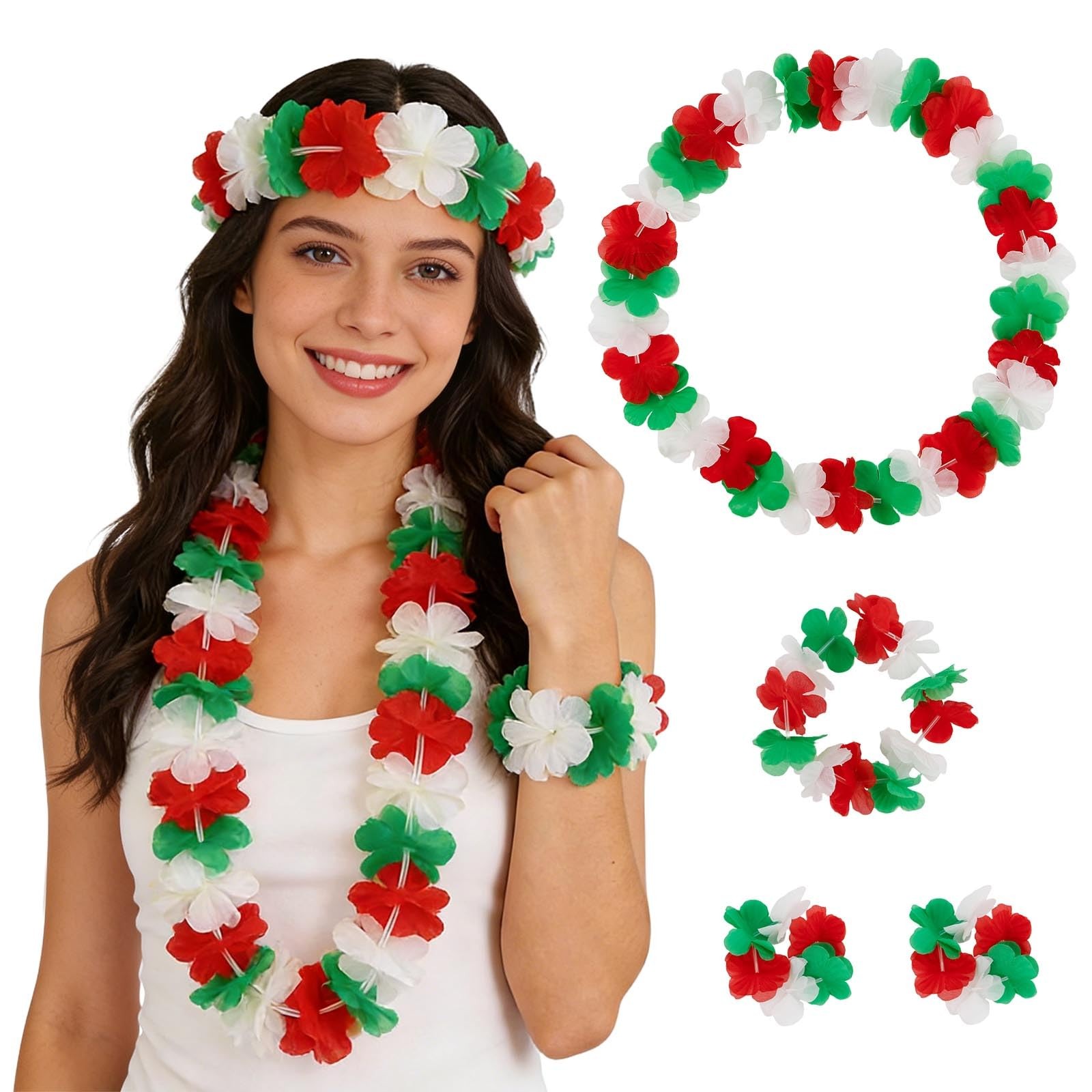 4Pack Flag Flower Leis Patriotic Flower Lei for 4th of July,Red White and Gre…