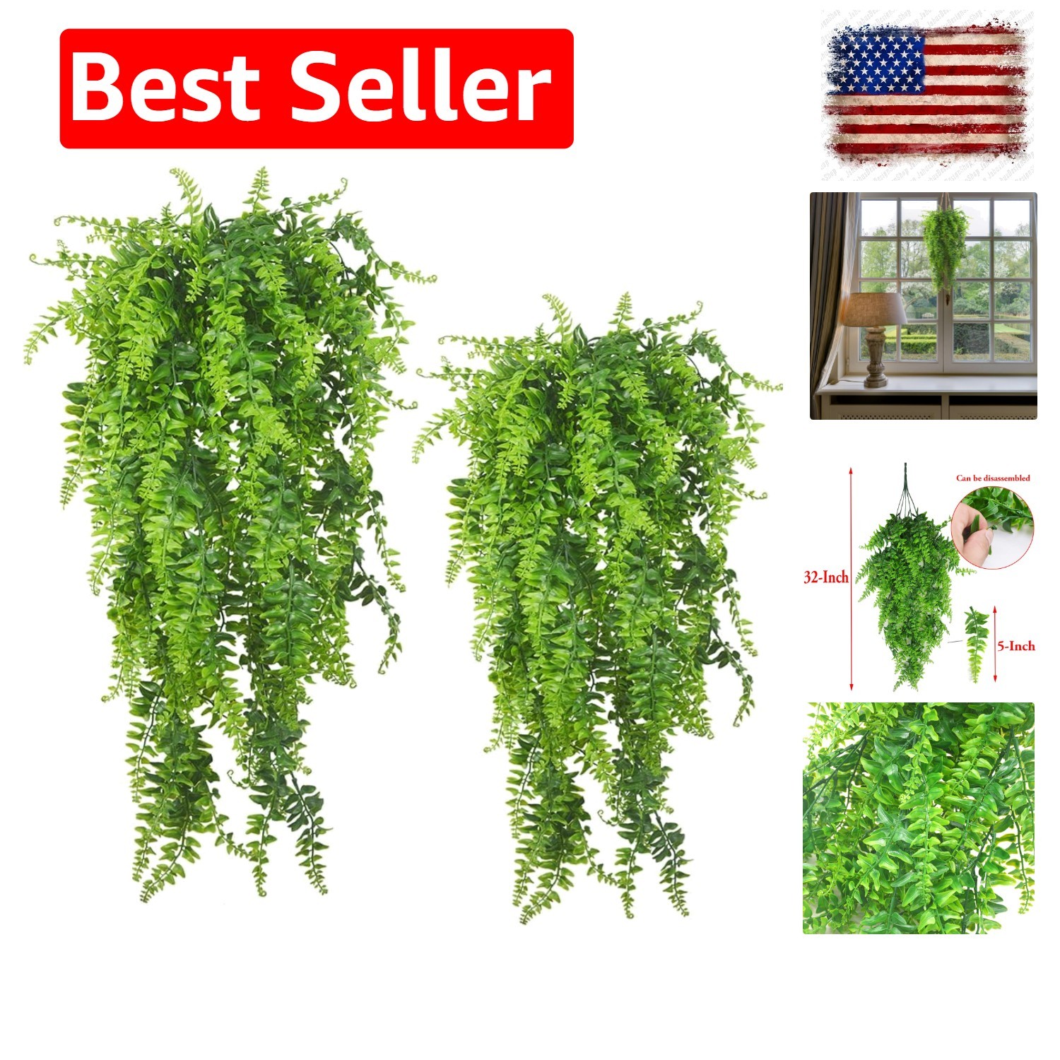 2pack Artificial Fake Hanging Ferns Plants Vine Fake Ivy Boston Fern Hanging …
