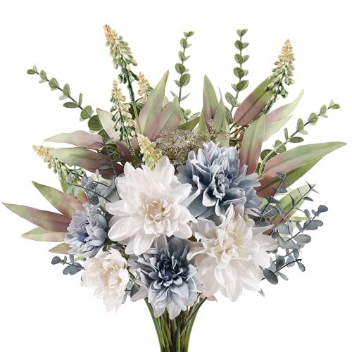 Fake Artificial Flowers Bouquet for Decoration, Silk Flower No Vase Blue White