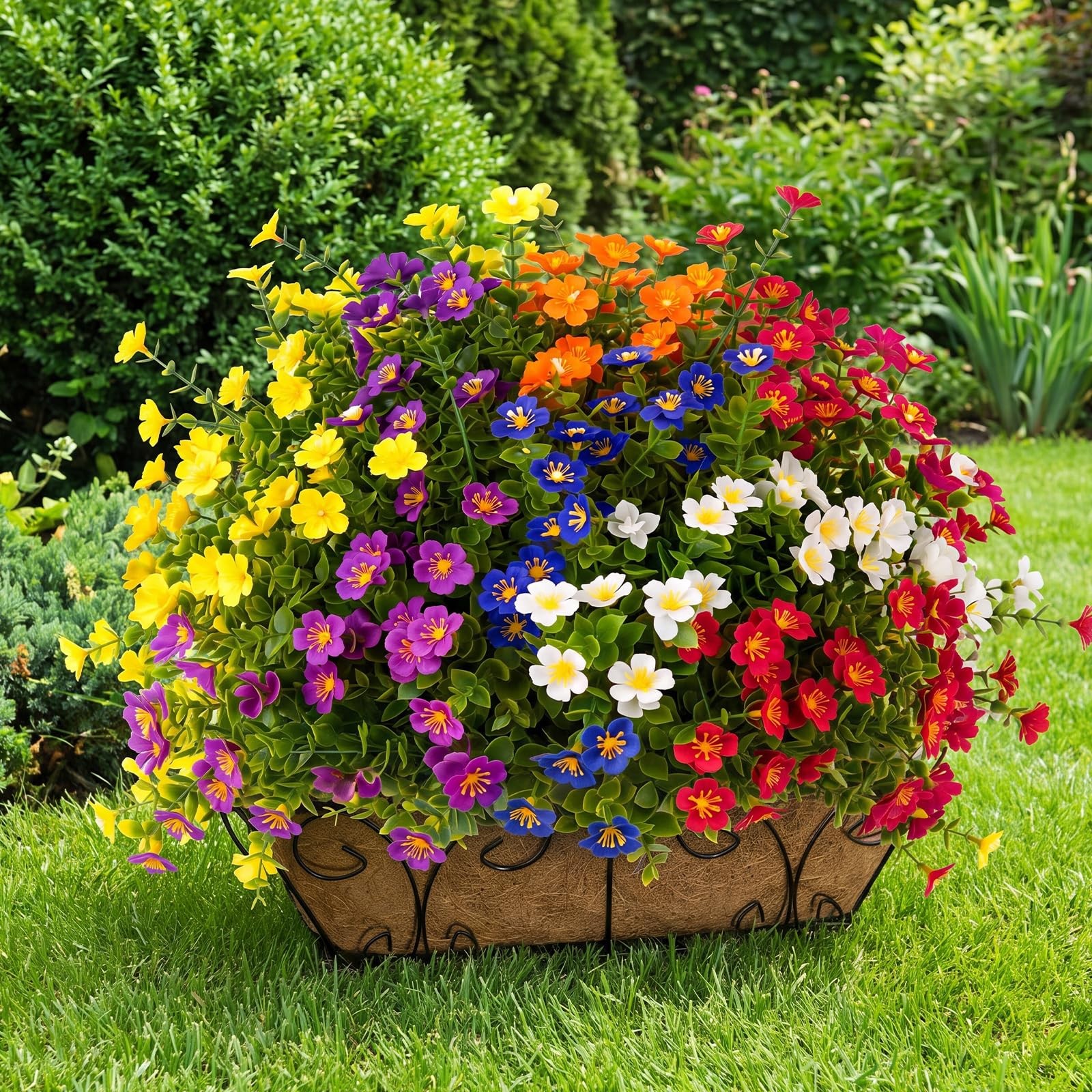 12 Pack Artificial Flowers Outdoor UV Resistant, 6 Colors Realistic Fake Euca…
