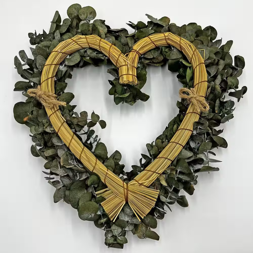 14 In. Non Artificial Preserved Eucalyptus Leaves Heart Shape Wreath