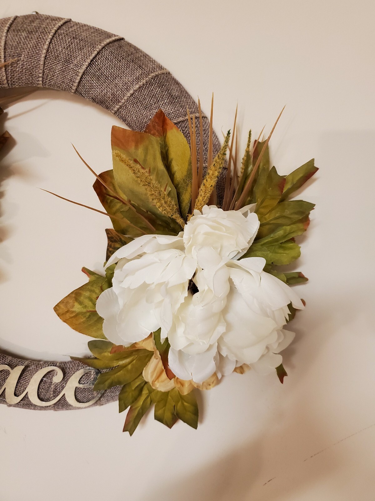 PEACE peony white beige brown green BEAUTIFUL WREATH elegant Decor Front Door 15